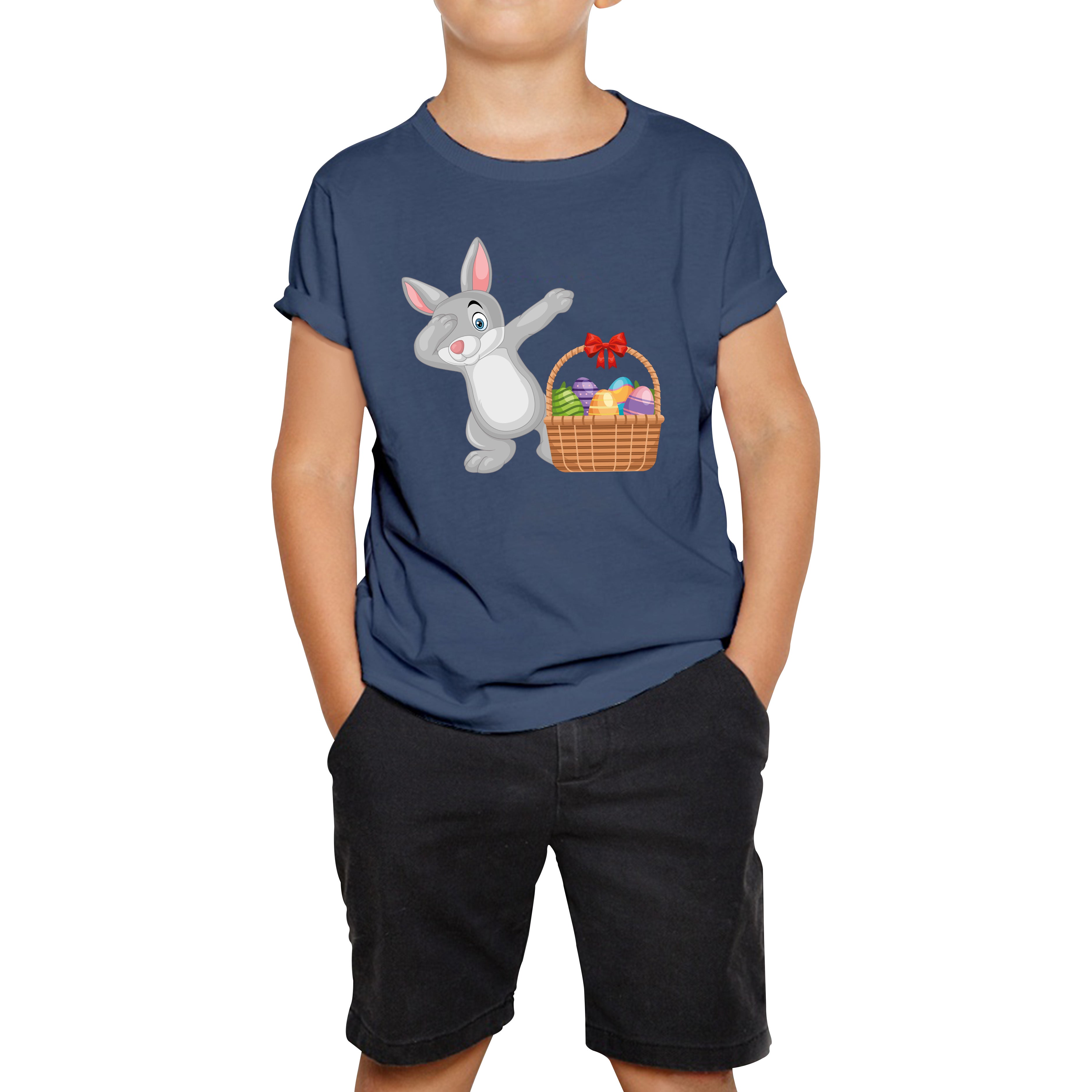 Dabbing Bunny With Eggs Basket Happy Easter Day Cute Rabbit Bunny Easter Day Kids Tee 150