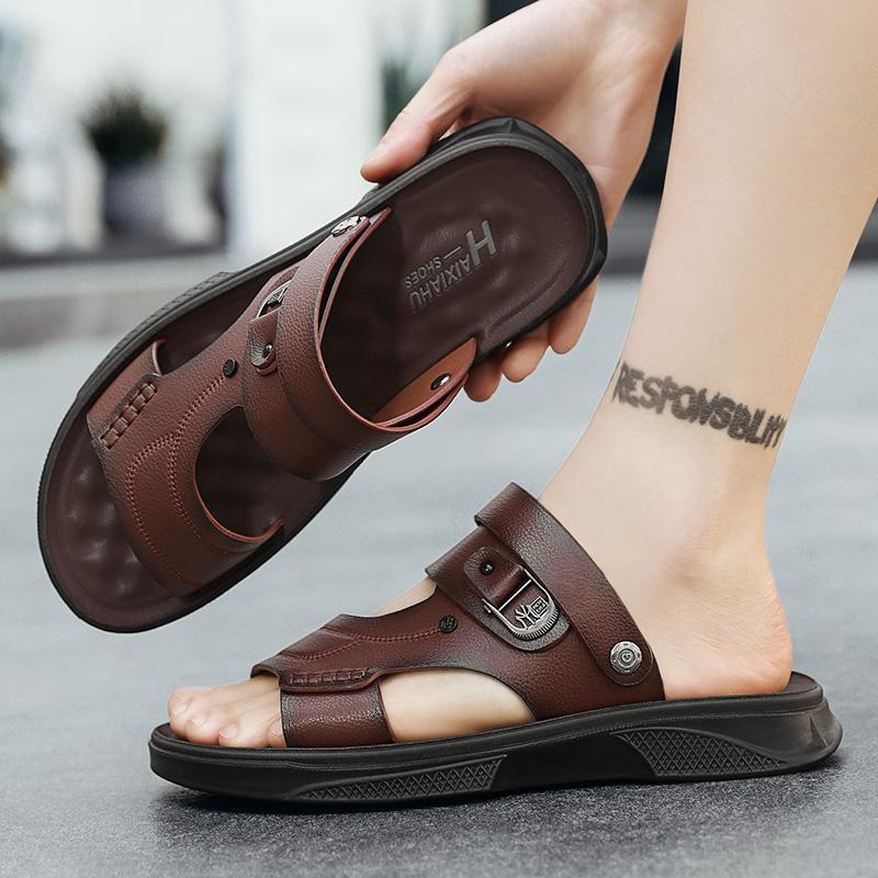 Klasické retro pánské sandály prodyšné protiskluzové venkovní pantofle PU měkká podrážka módní plážová obuv letní žabky pánské