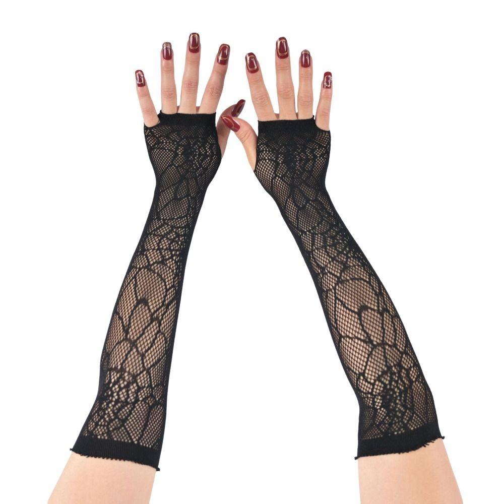 Star Fishnet Long Mesh Gloves Performance Dance Fingeless Gloves Halloween Costume