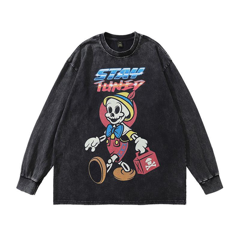Harajuku Vintage Heavy Vintage Long-Sleeved T-Shirts For Men And Women, Japanese Streets, High Streets, Versatile Casual Base Tops