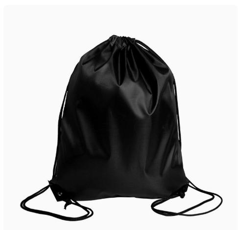 Black Polyester Drawstring Bag for Storage and Travel