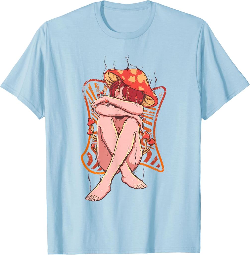 Mushroom Lady Cottagecore Shroom Foraging Graphic Tee Soft Cotton Casual Trip T-Shirt