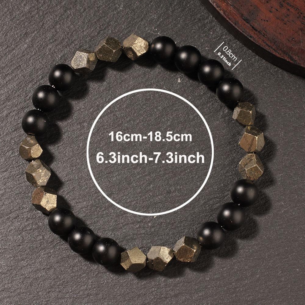 Festive Gifts Matte Black Onyx And Faceted Pyrite Beaded Bracelet Bold Fashion Jewelry For Men Daily Wear Simple Versatile Accessory