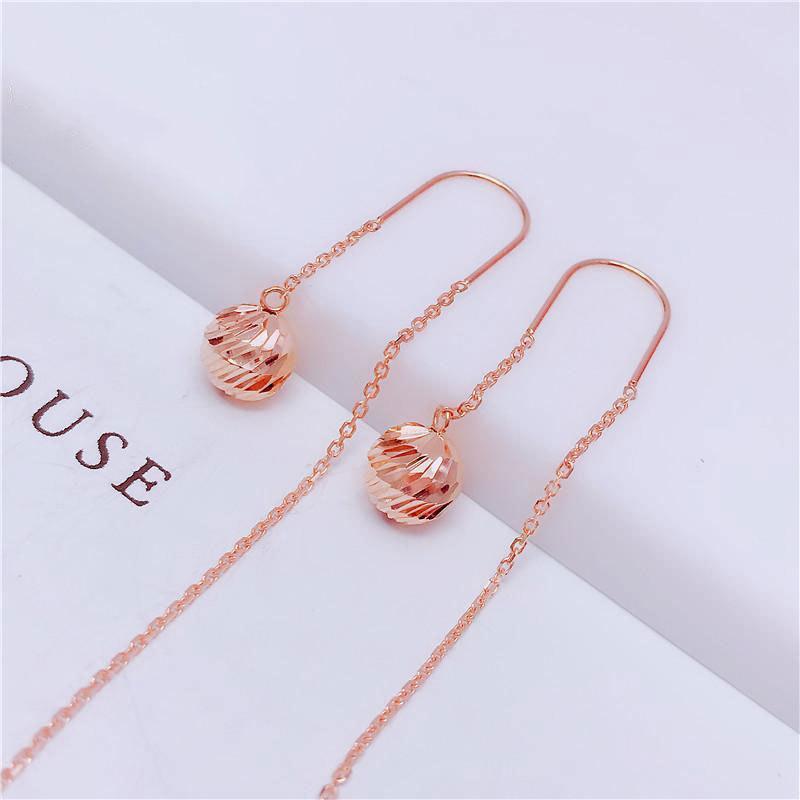 Exquisite Russian 585 Purple Gold Fashion Rose Gold Plated Shiny Round Bead Earrings Exquisite Korean Version Of Colored Gold Earrings