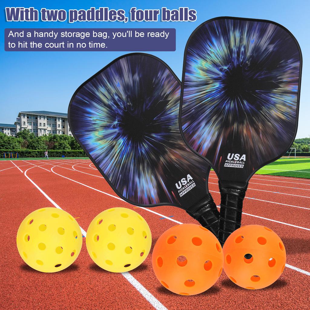 Fiberglas Pickleball Rackets Set Pickleball Paddle Set of 2 Rackets and 4 Pickleballs Balls