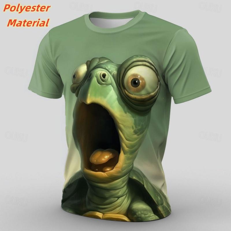 Ocean Animal Pattern 3D Printed T-shirt for Men's Street Casual Fashion Round Neck Top, Trendy Harajuku Loose Holiday Short Sleeved Pullover