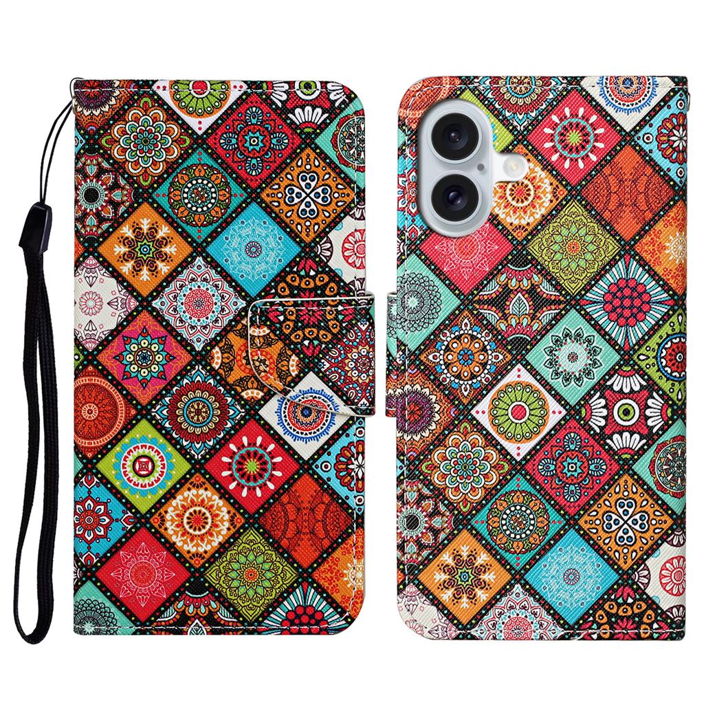 For iPhone 16 Case Pattern Printing Protective Leather Folio Phone Cover