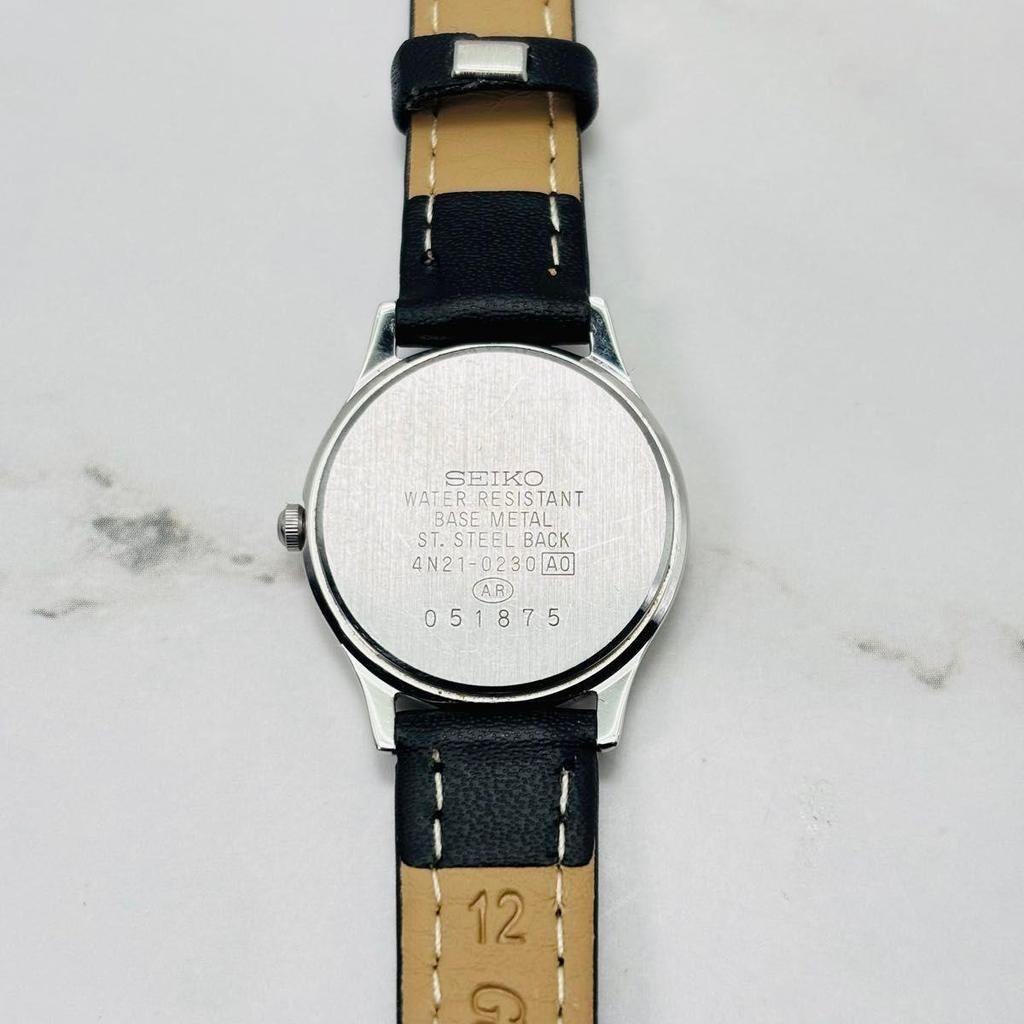 Used Working SEIKO 4N21-0230 Women's Watch Quartz Silver Dial Gold Index 3 Hands Business