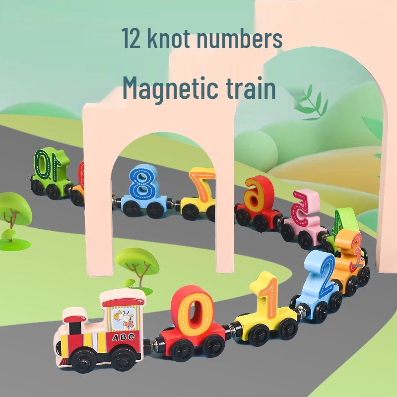Colorful Wooden Magnetic Train with Number and Letter Blocks - Educational Pull-Along Toy for Preschoolers