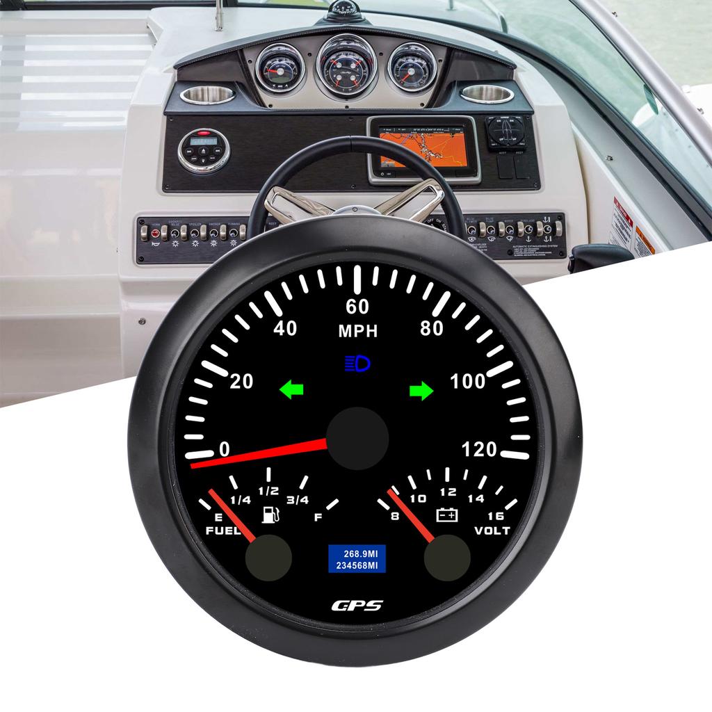 85mm 3-3Celsius8in 3 in 1 GPS Speedometer Odometer with Voltmeter Fuel Gauge Turn Signal 120MPH for RV Yacht Truck 7 Color Backlight