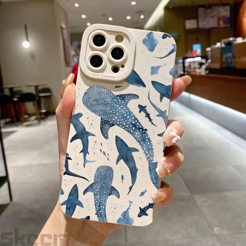 Whale Pattern Phone Case For iPhone 16 Pro Max Cases For iPhone 11 12 13 14 15 8 7 Plus 16e XR X XS Shockproof Silicone Cover