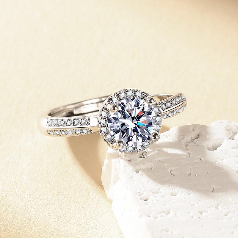 PT950-Plated Simulated Blue-Green Moissanite Open Ring with Eight Hearts & Arrows Design - Popular Women's Jewelry