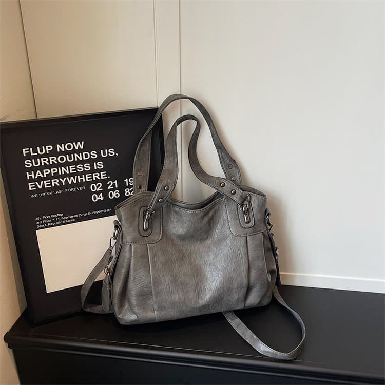 Multi-compartment soft leather tote bag women's shoulder messenger bag