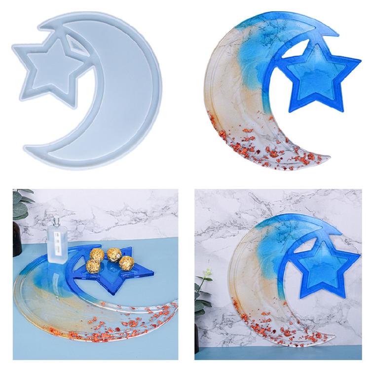Handmade Resin Art Silicone Mold Moon Star Design Flexible Ornament Moulds Silicone Texture Perfect for Storage Dishes