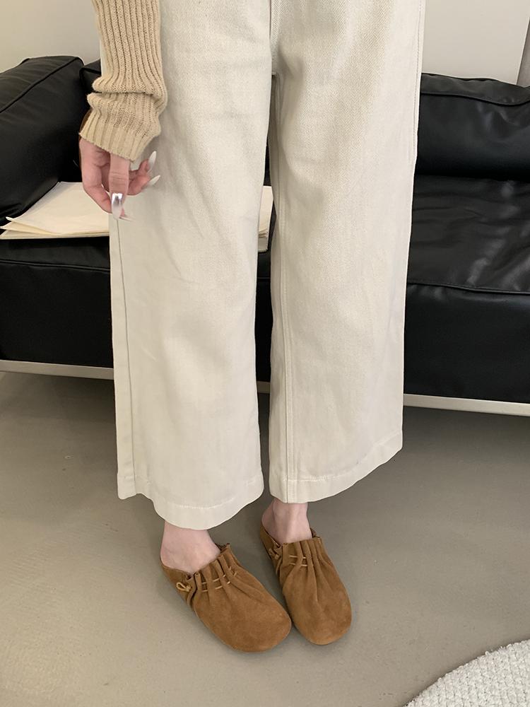 Fashion Leather Women Flats Slippers Designer Bow Mule Shoes Autumn Casual Slingback Shoes New Trend 2025 Walking Cozy Zapatillas Ladies