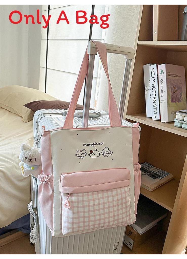 Cute Cat Pattern Crossbody Bag For Students With Embroidery And Zipper Closure