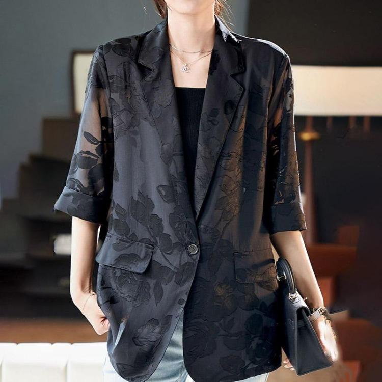 Damen Slim Fit Baumwolle Cardigan Anzugjacke Lässig Tweed Revers Knopf Frühling Herbst Vielseitig Skelett