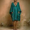 Elegante Vestito con Scollo a V, Tasche e Maniche a Pipistrello per Look Casual Primaverili