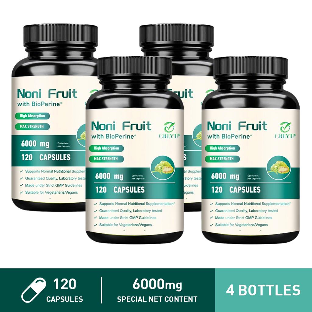 GREVIP Noni Fruit Extract Capsules, 6000 mg per serving, easily absorbed, suitable for adults.