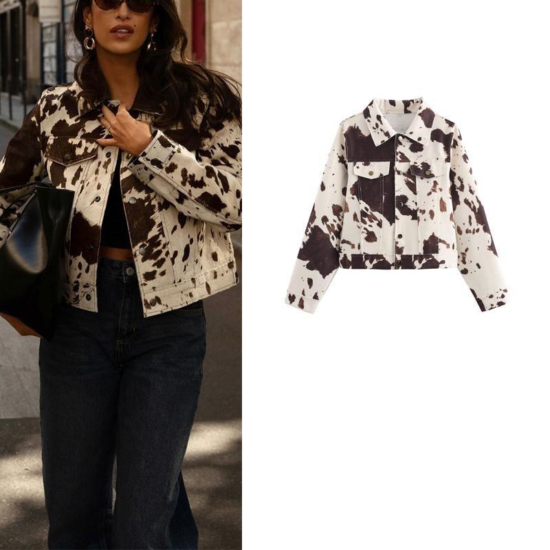 Autumn and Winter New Women clothes Western Style French style Design Sense Lapel Long sleeve Printed Tweed Quality Crop jacket Outerwear