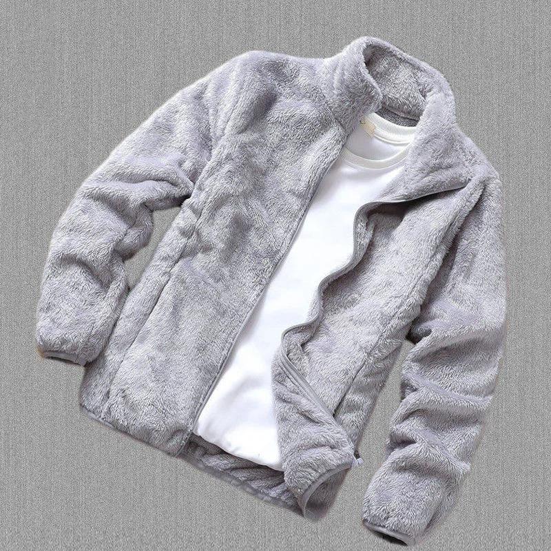 Cardigan Sweatshirt Herren Stehkragen Einfarbig Mantel Herren Herbst Winter Polarfleece Oberteil Jugend Doppelseitiger Plüschmantel