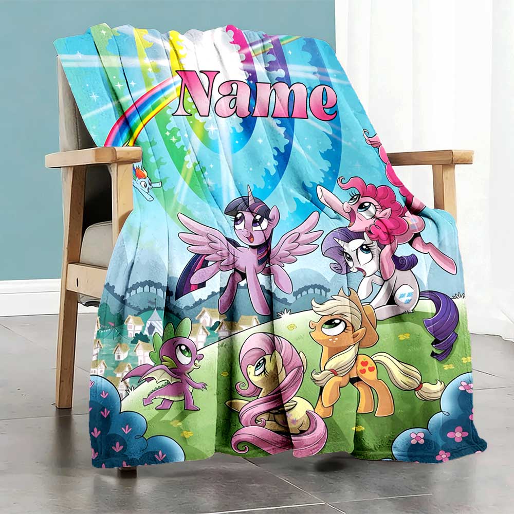 Little Pony (9) Customize Text Blanket Throw Customizable Blanket Comfortable for Seaside Sofa Couch Chair Four Seasons Universal
