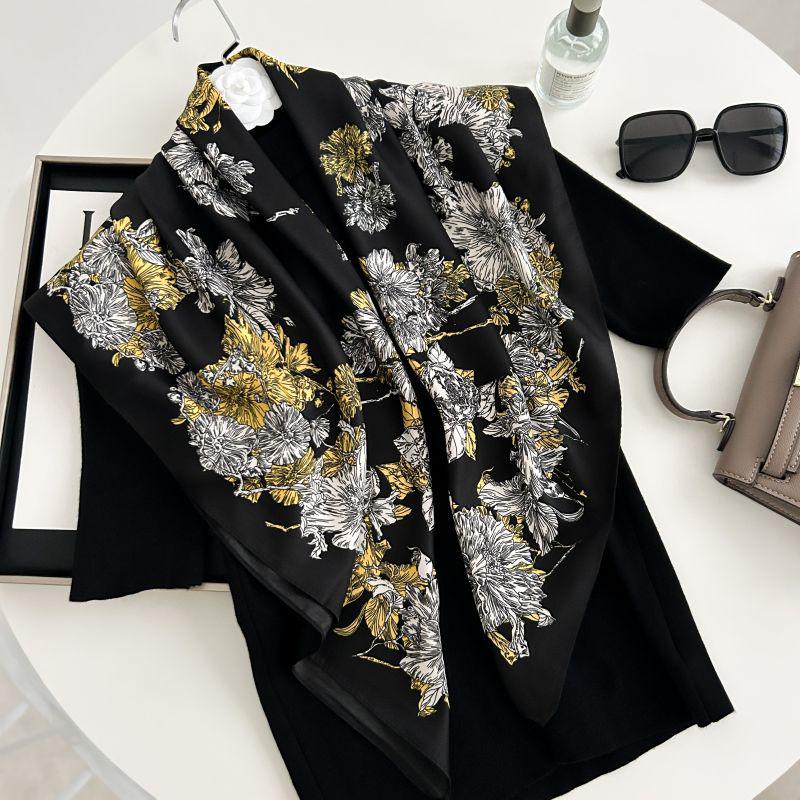 Čiernobiela hodvábna twill šatka so zvieracím vzorom - 90x90CM Jesenný/Zimný šál pre ženy