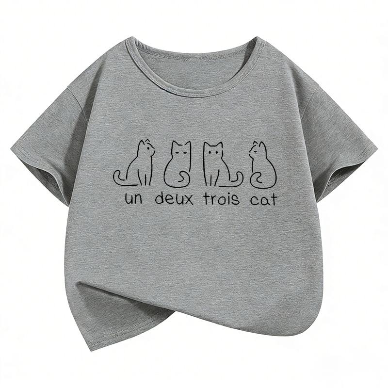 Sommer- und Frühlings-Freizeit-Oberteile für Jungen und Mädchen, Kurzarm Niedliche Katze Lustiges T-Shirt, Cartoon Kinder
