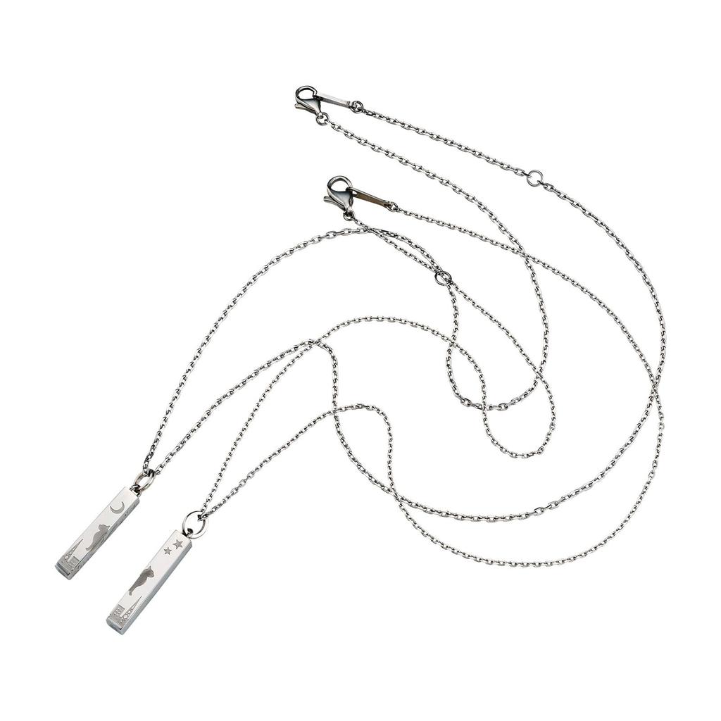 Pair Necklace Surgical Stainless Steel Cat Moon Star Heart Tail Shared Heart Silver Silver [White Clover] & 4SUP105SV&4SUP106SV