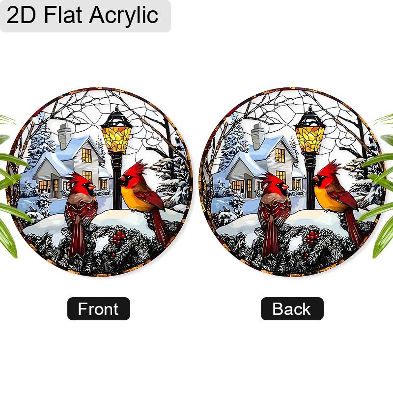 Acrylic Winter Cardinal Suncatcher Stained Glass Effect Window Hanging Ornament Holiday Bird Lover Gifts for Mom Grandma