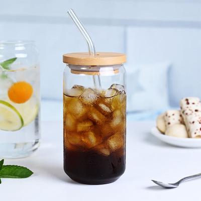 550ML Bambu Kapaklı ve Cam Pipetli İçme Bardakları Şekilli Cam Bardaklar, Bira Bardakları, Buzlu Kahve Bardakları
