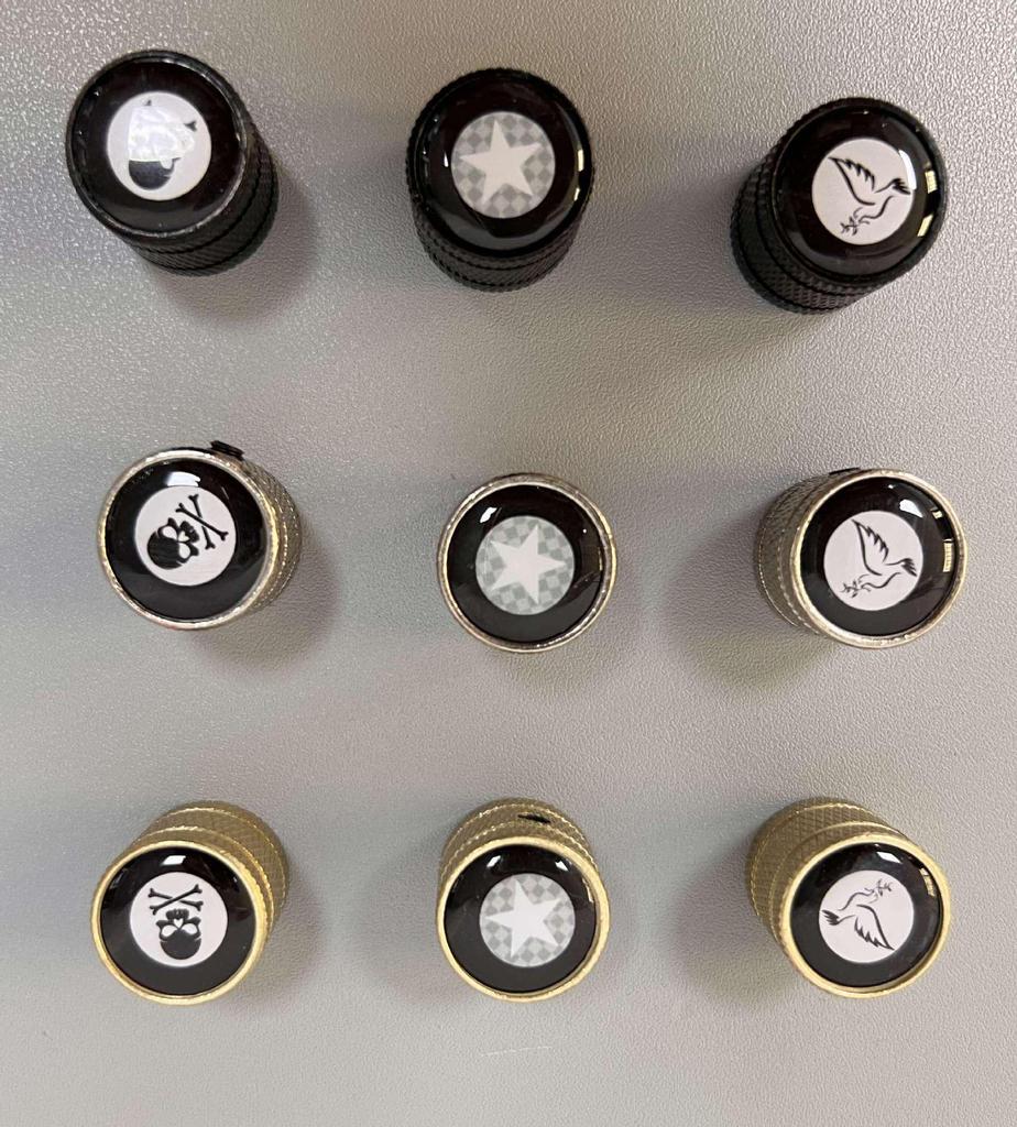 Elektrische Gitarre & Bass Potentiometerknopf - Metallkappe mit eingelegtem Muster für Lautstärke-/Tonregelung.