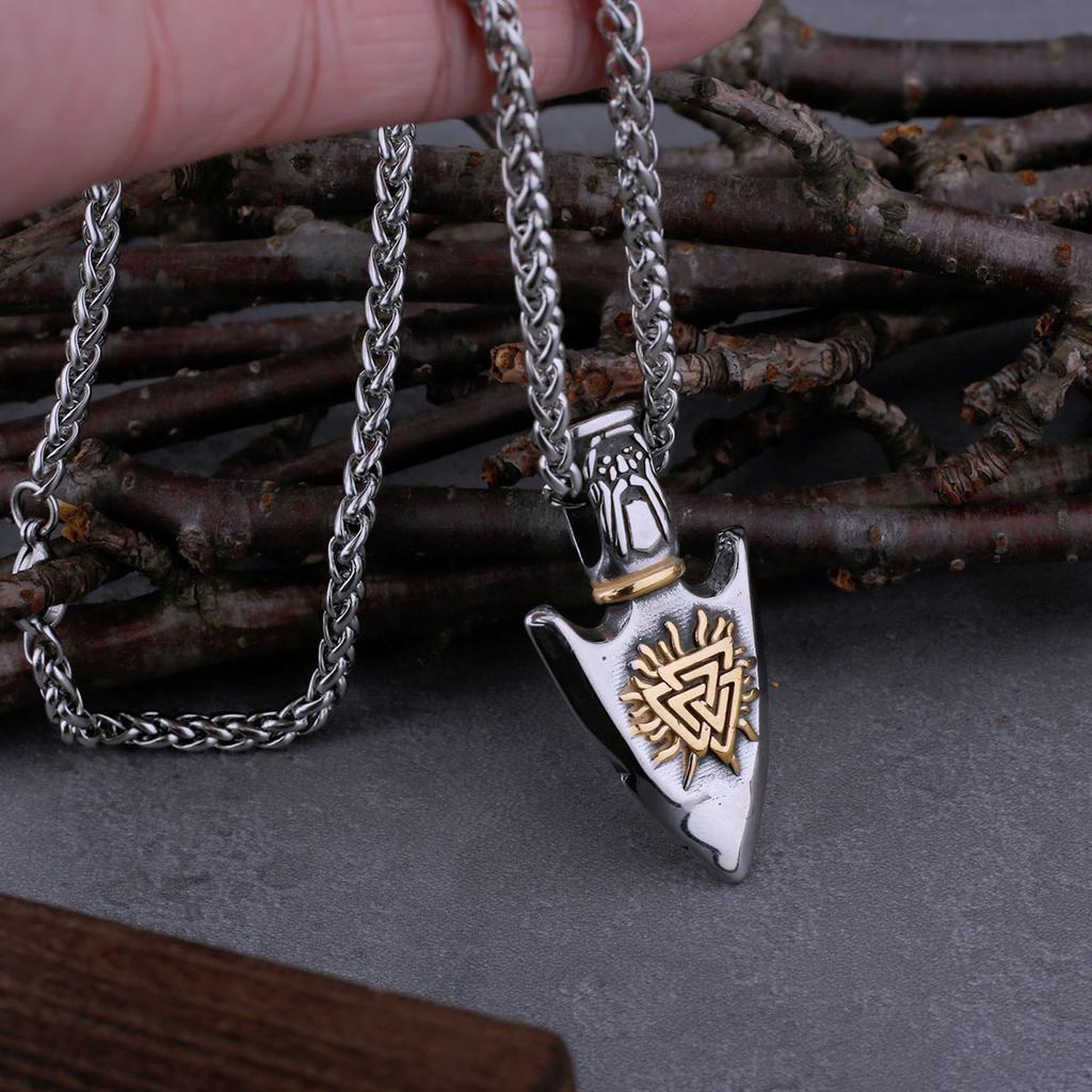 Vintage Viking Vegvisir Compass Rune Spear Necklace Stainless Steel Men's Charm Odin Valknut Amulet Pendant Fashion Jewelry
