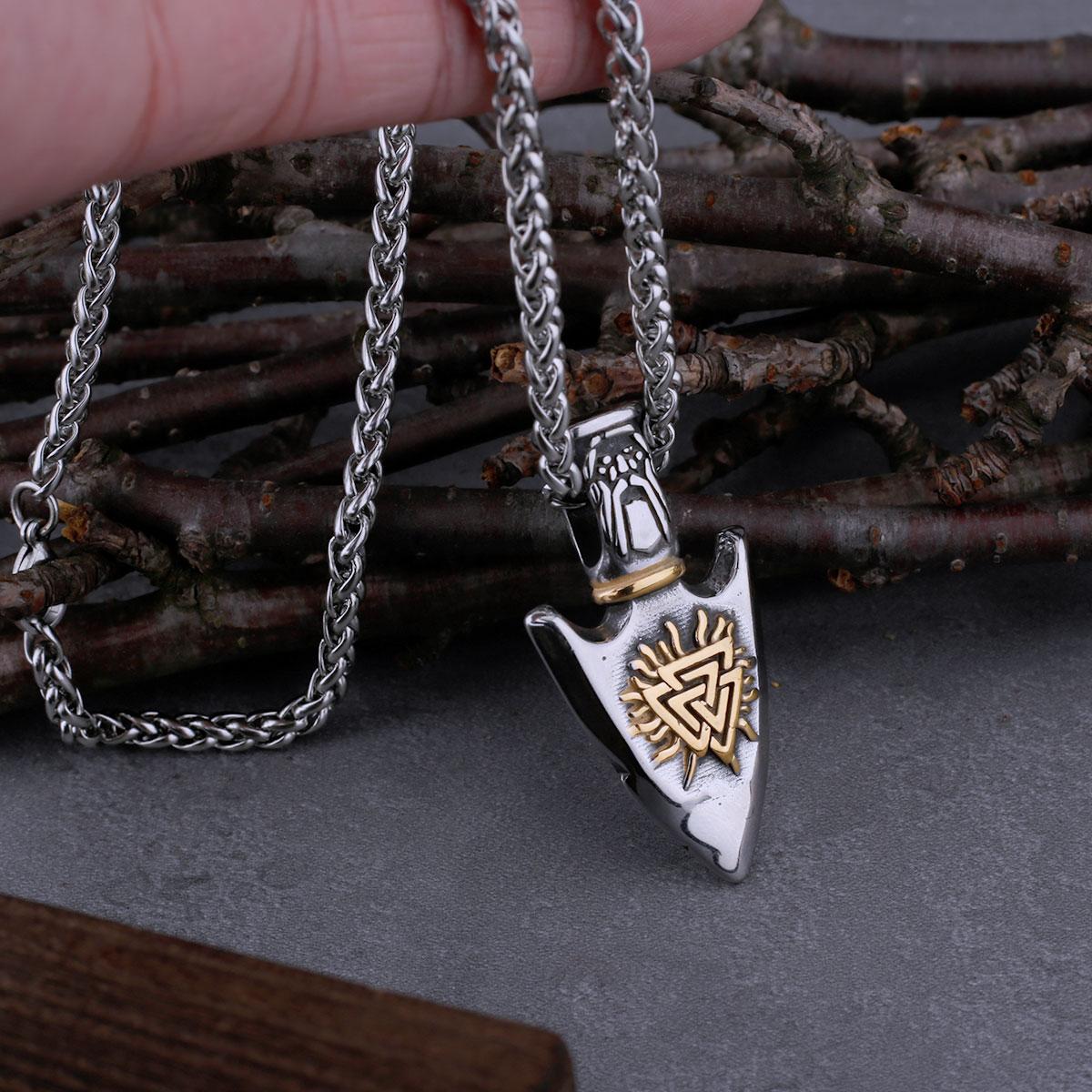 Vintage Viking Vegvisir Compass Rune Spear Necklace Stainless Steel Men s Charm Odin Valknut Amulet Pendant Fashion Jewelry