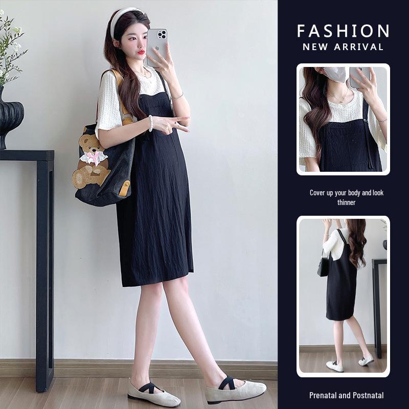 Summer Design Spliced Two-Piece T-Shirt Dress – Korean Style Loose Slimming Maternity Wear