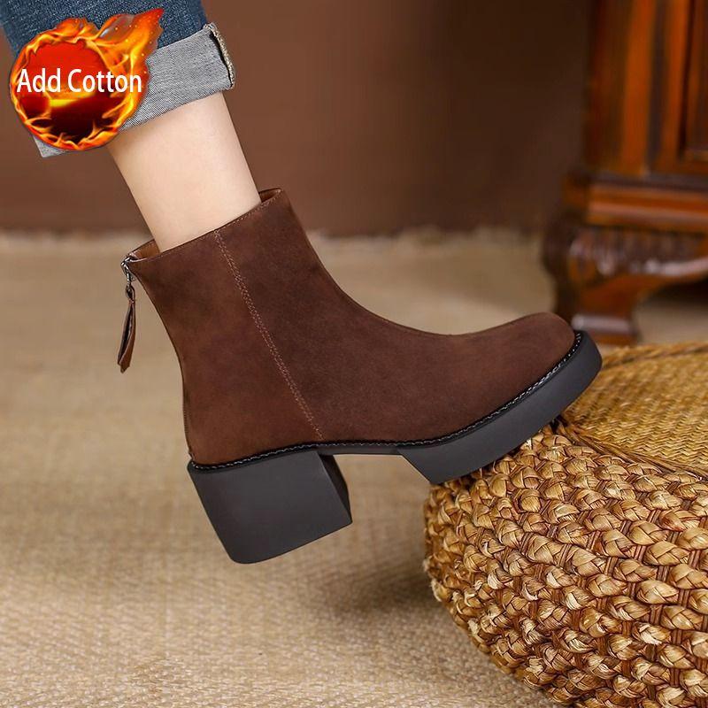 Fashion Booties Round Toe Winter Chunky Heel Warm High Quality Woman Short Shoes Designer Luxury New In Boot Hot Ankle Boots for Women