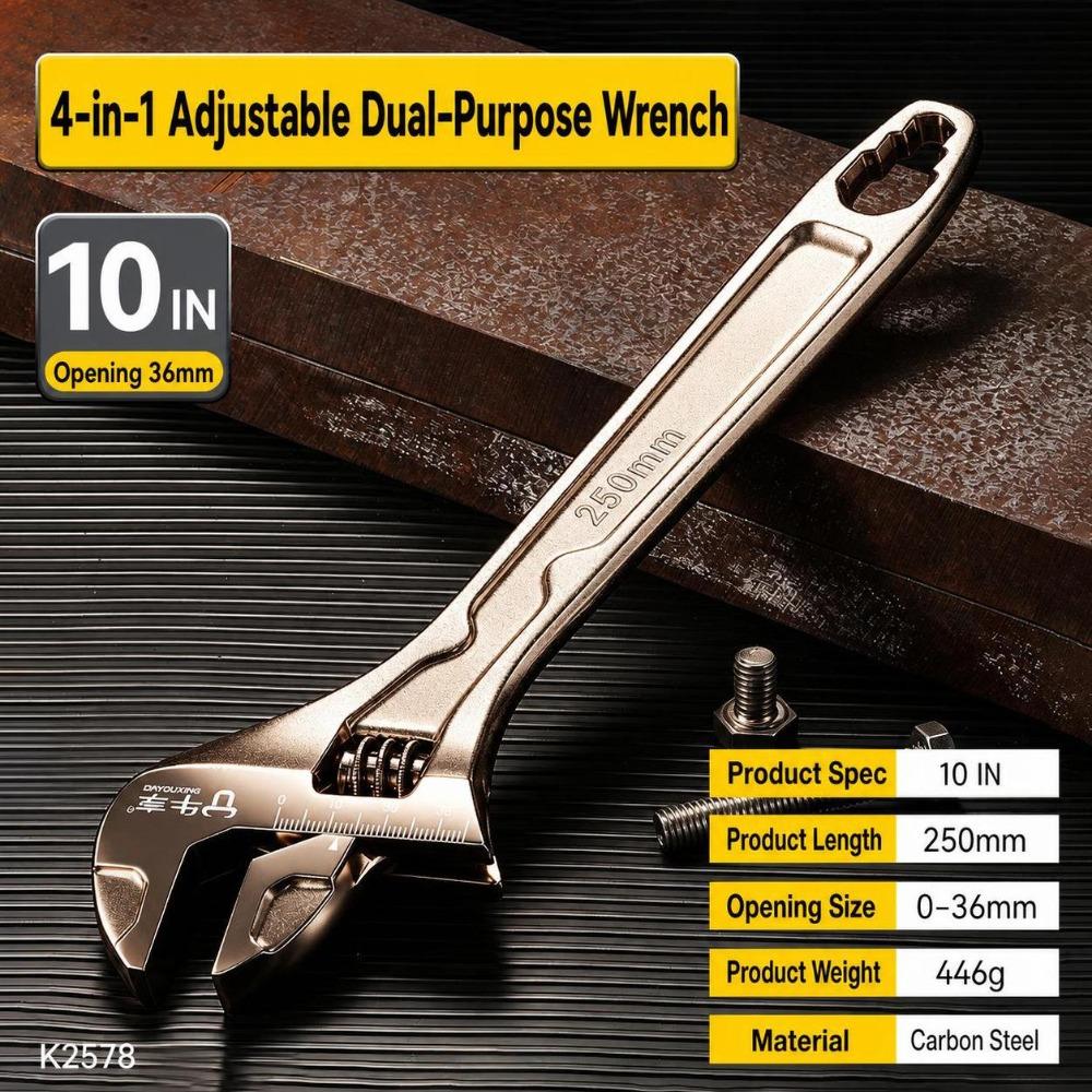 Long Handle Adjustable Wrench Carbon Steel Universal Wrench Car Repair Wrench  Motorcycle Repair