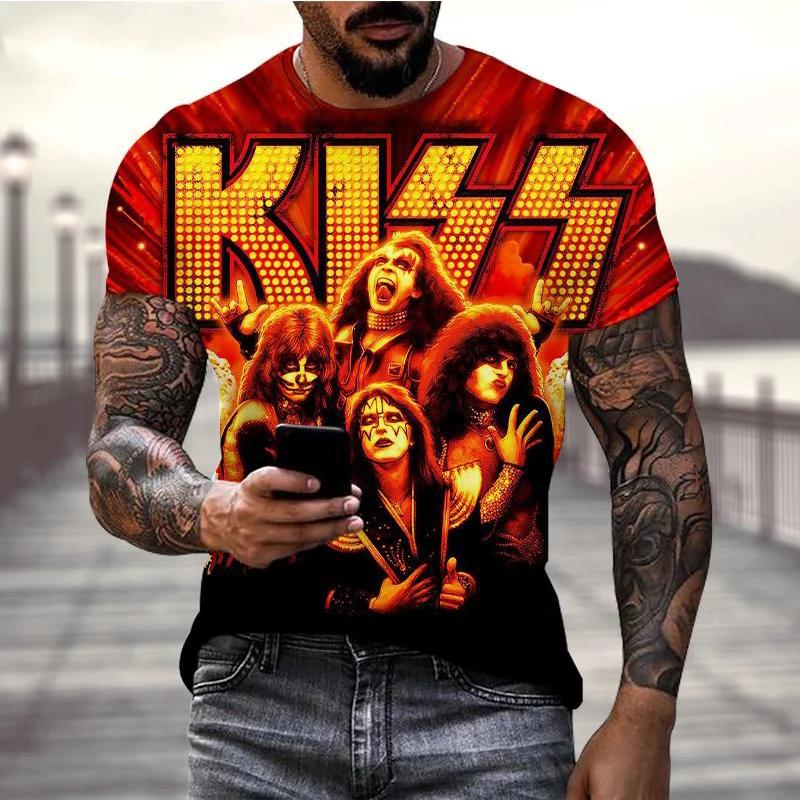 

Футболки Rock Band Kiss 3D-друк Чоловіки Жінки Мода Крута Футболка З коротким рукавом Хіп-хоп Вуличний одяг Харадзюку 7XL