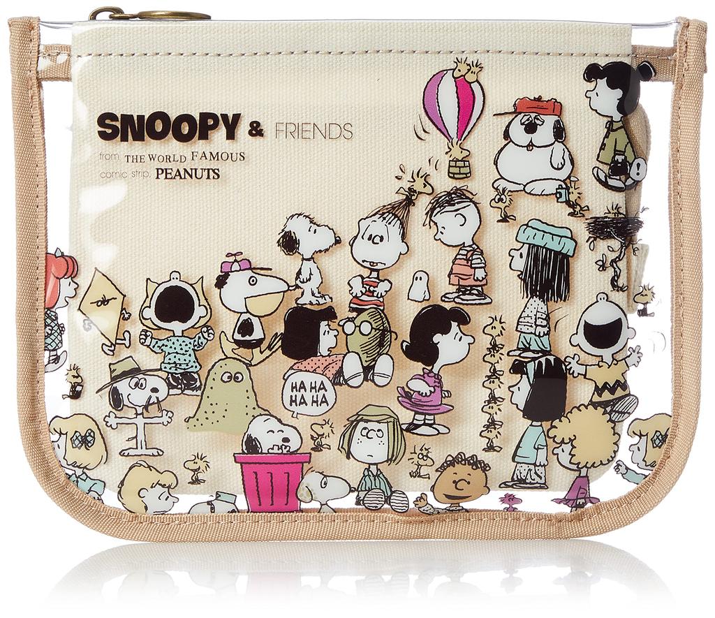SNOOPY Flat Makeup Travel Small Item Makeup Pouch, Pouch, Pouch, Organizer, Pouch, snoopy0270, Women's, Off-White (SPZ-2631)