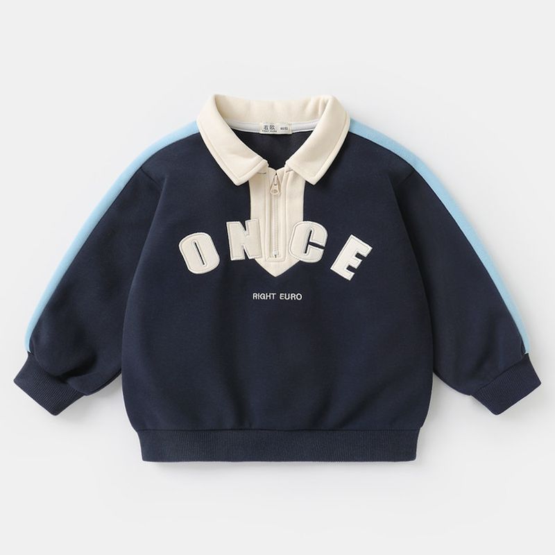 Right European Style Boys  Collared Sweatshirt, 2025 Spring New Collection, Spring Style, New Children s Casual Top, Autumn Navy blue 100