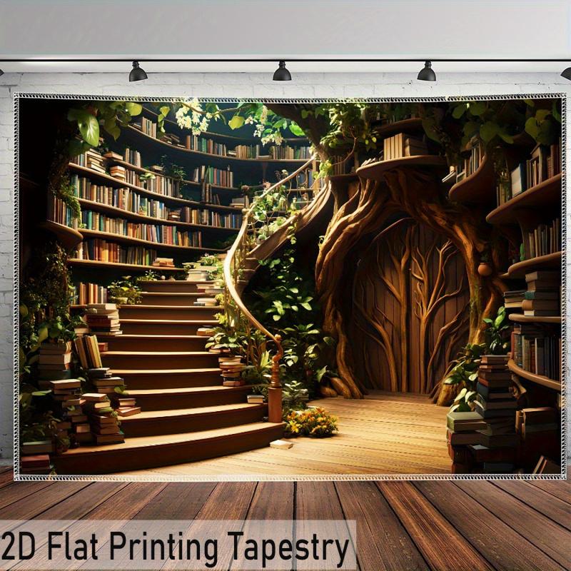 VIKAMA Treehouse Staircase Library Tapestry Forest Style Study Decor Backdrop Bedroom Headboard Wall Cloth Dorm Wall Decoration