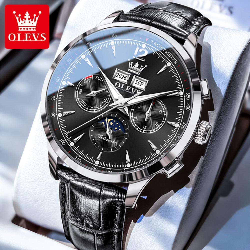 OLEVS 7128 Automatic Mechanical Men's Watch Multi functional Date Lunar phase Waterproof Wristwatch Man
