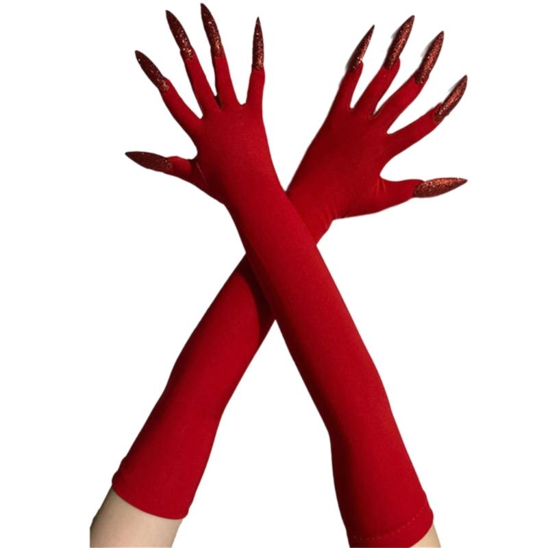 2pcs Halloween Funny Gloves Scary Monsters Masked Mittens Long Gloves Cosplay Supply for Attires Enhancement