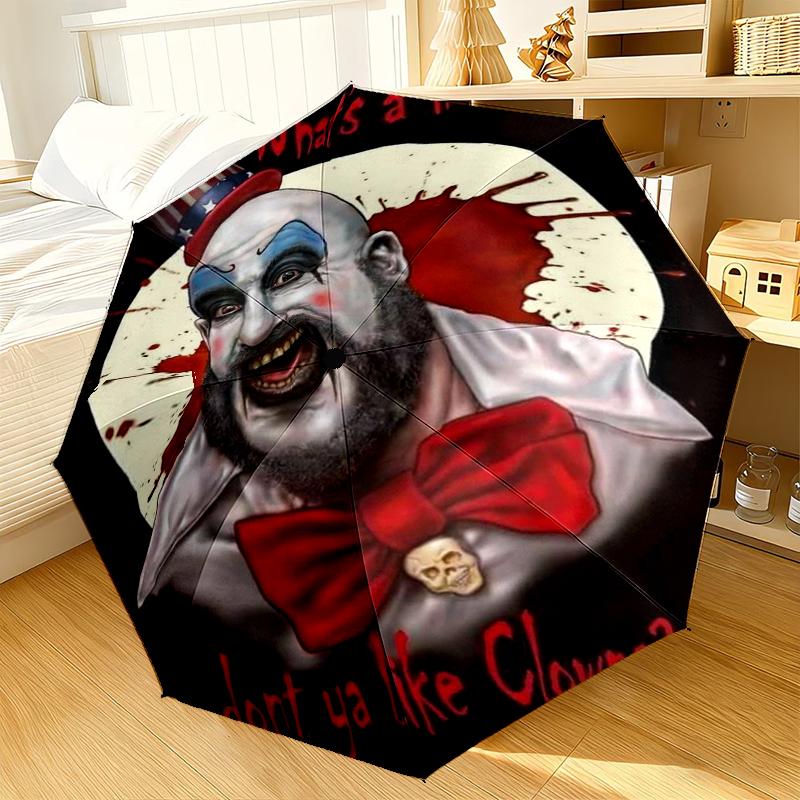 Horror Clown Laughing Umbrella 8-Frame for Travel, camping, Casual Lightweight Portable Umbrella, Essential for every family Holidays Birthday Gift