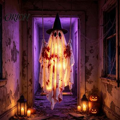 Wodoodporne Zasilane Bateryjnie Światło Wisząca Huśtawka Duch Dekoracja Halloweenowa, Straszna W Górę Duże Huśtające się Prezenty dla Zakochanych z Krwistą Tkaniną Weranda Podwórko Drzewo
