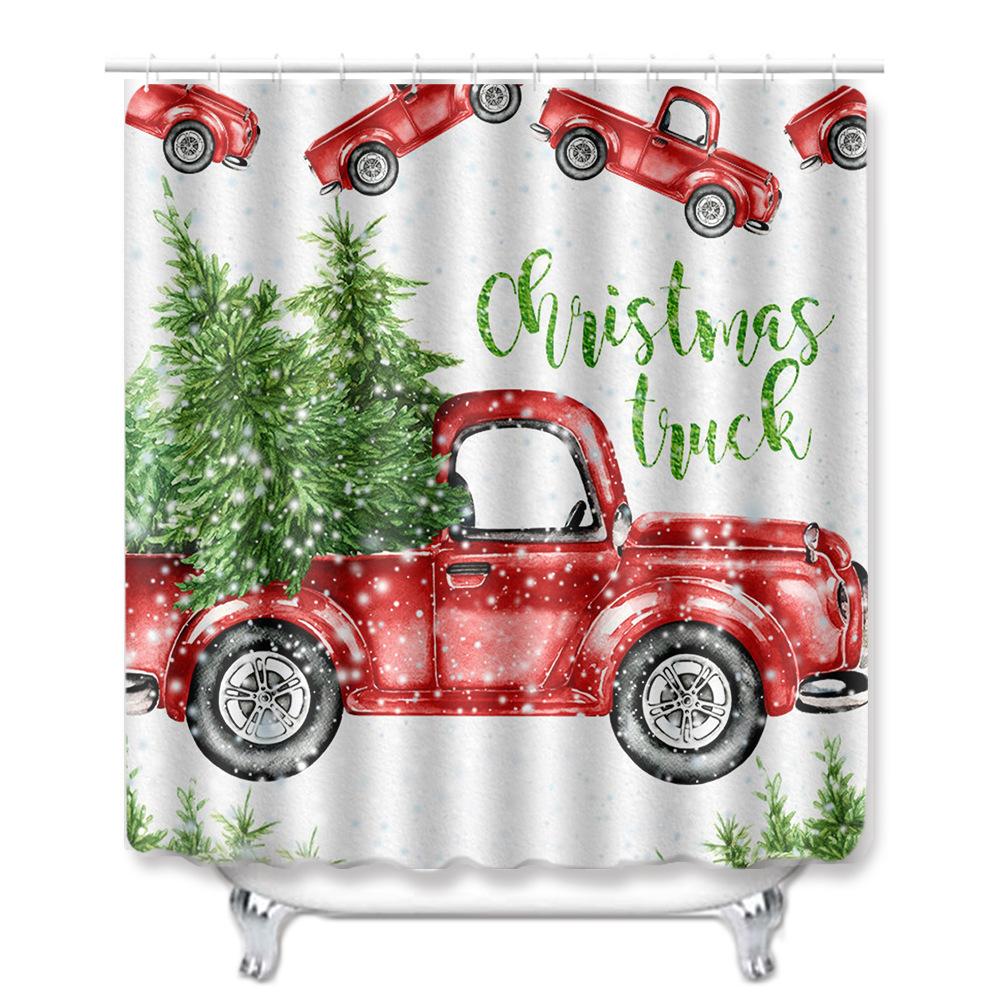 Christmas Shower Curtain Floor Mat Combination Four-Piece Set Bathroom Toilet Carpet Shower Room Mat Foot Mat