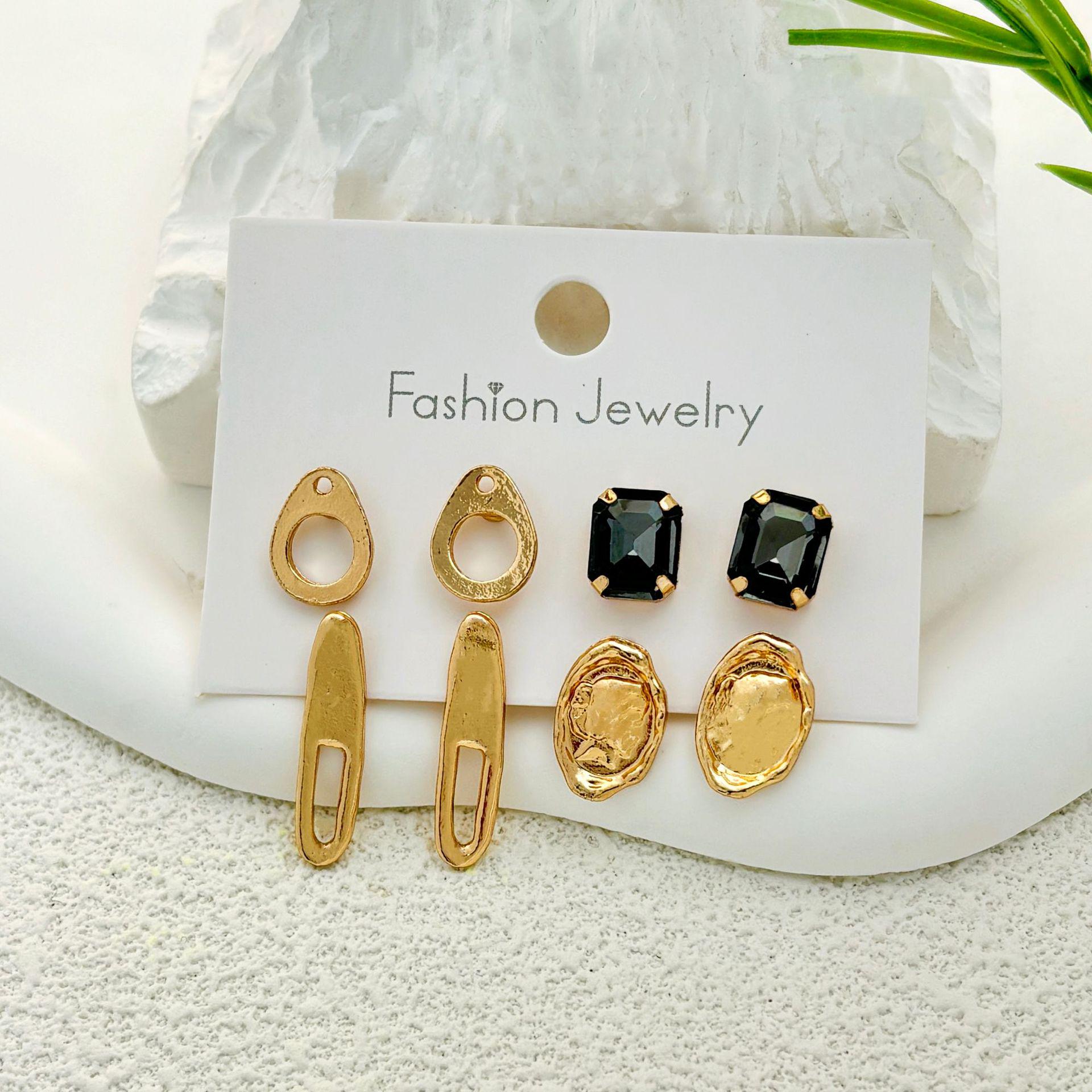 

Women s Summer Dangle & Stud Earrings Set - 925 Silver Needle with Glass Accents (4 Pairs) золотой