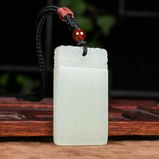 Xinjiang Hetian Jade Peace Pendant: Qingbai Jade with Auspicious Clouds Ruyi Design for Men and Women