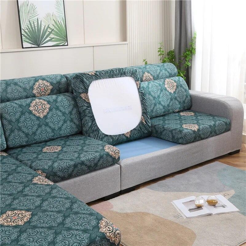 Stretch-bedruckter Stretch-Sofa-Sitzkissenbezug, Rückenlehnenbezug, Schutz für Couch, Sofabezug, L-Form, Chaselong-Schonbezüge
