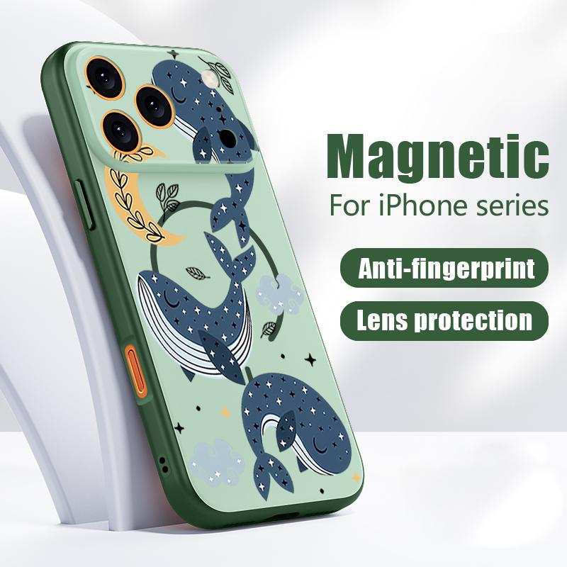 Magnetic For Magsafe Case For iPhone 17 Pro Max Cartoon Whales Stars Pattern Skin Feeling Cover For iPhone 16 15 14 13 Pro Max